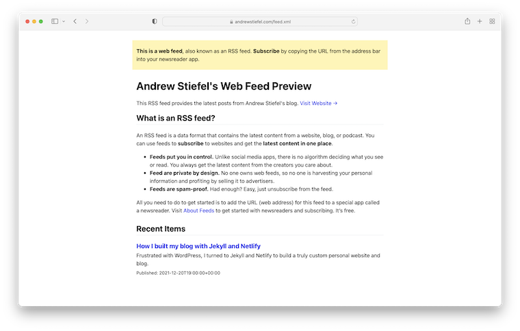 Human-readable Atom or RSS feed